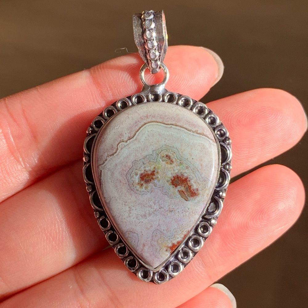 925 silver overlay‎ crazy lace agate pendant